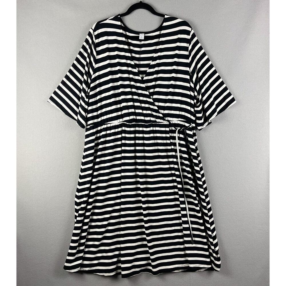Old Navy Faux Wrap Dress Womens‎ 3X Jersey Striped Stretch V Neck Casual NEW